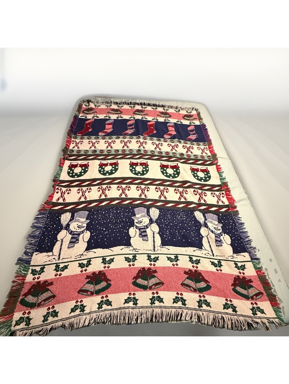 Vintage Christmas Snowman Woven Tapestry Throw Blanket 72” long  x 45” wide